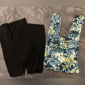 Aerie bundle: cross waist high waisted flare leggings in black illusion floral